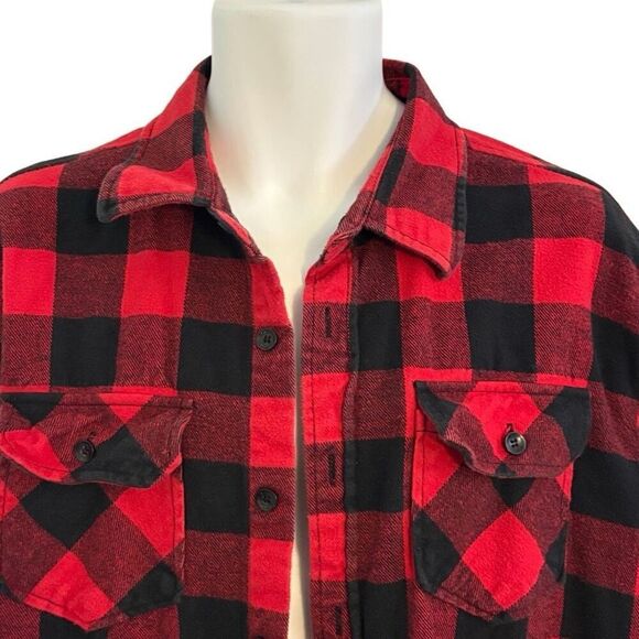 2XL #BuffaloPlaid Flannel 100% Cotton Thick Quality Long Sleeve Red Black 90s #G - Picture 4 of 6